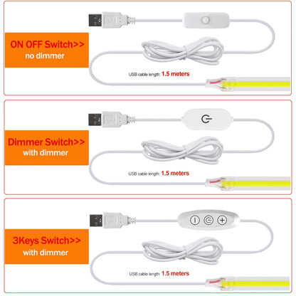 USB COB LED Strip Light with Switch