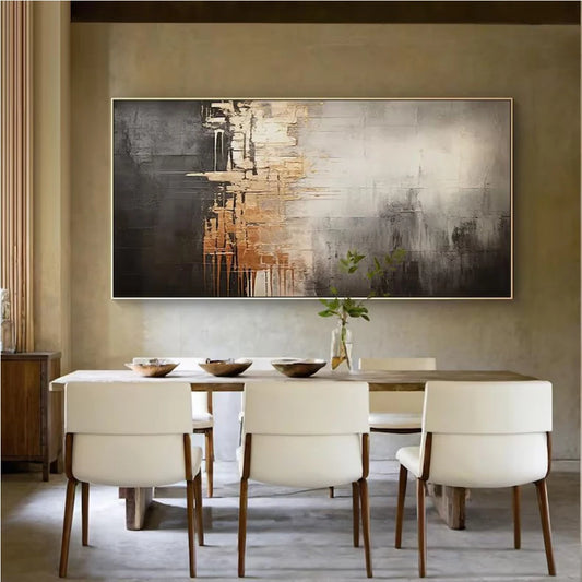 Large Beige Black Abstract Canvas Art