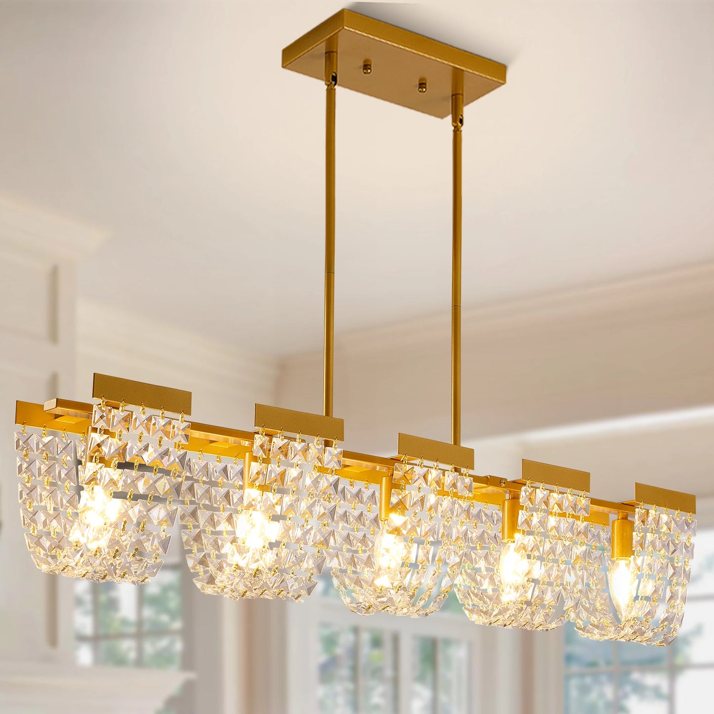 5-Light Gold Crystal Chandelier – Luxury LED Ceiling Light