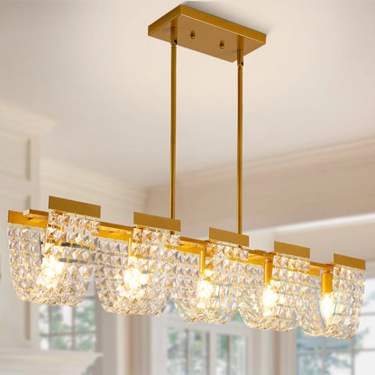 5-Light Gold Crystal Chandelier – Luxury LED Ceiling Light