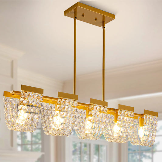 5-Light Gold Crystal Chandelier – Luxury LED Ceiling Light