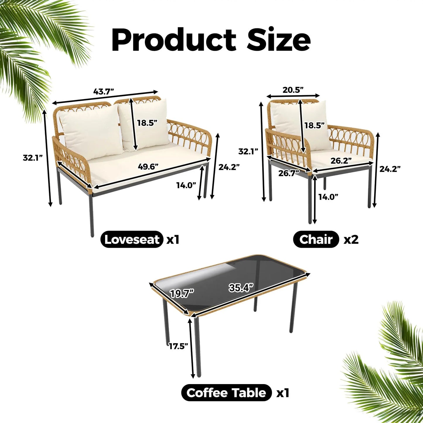 4-Piece Rattan Patio Furniture Set