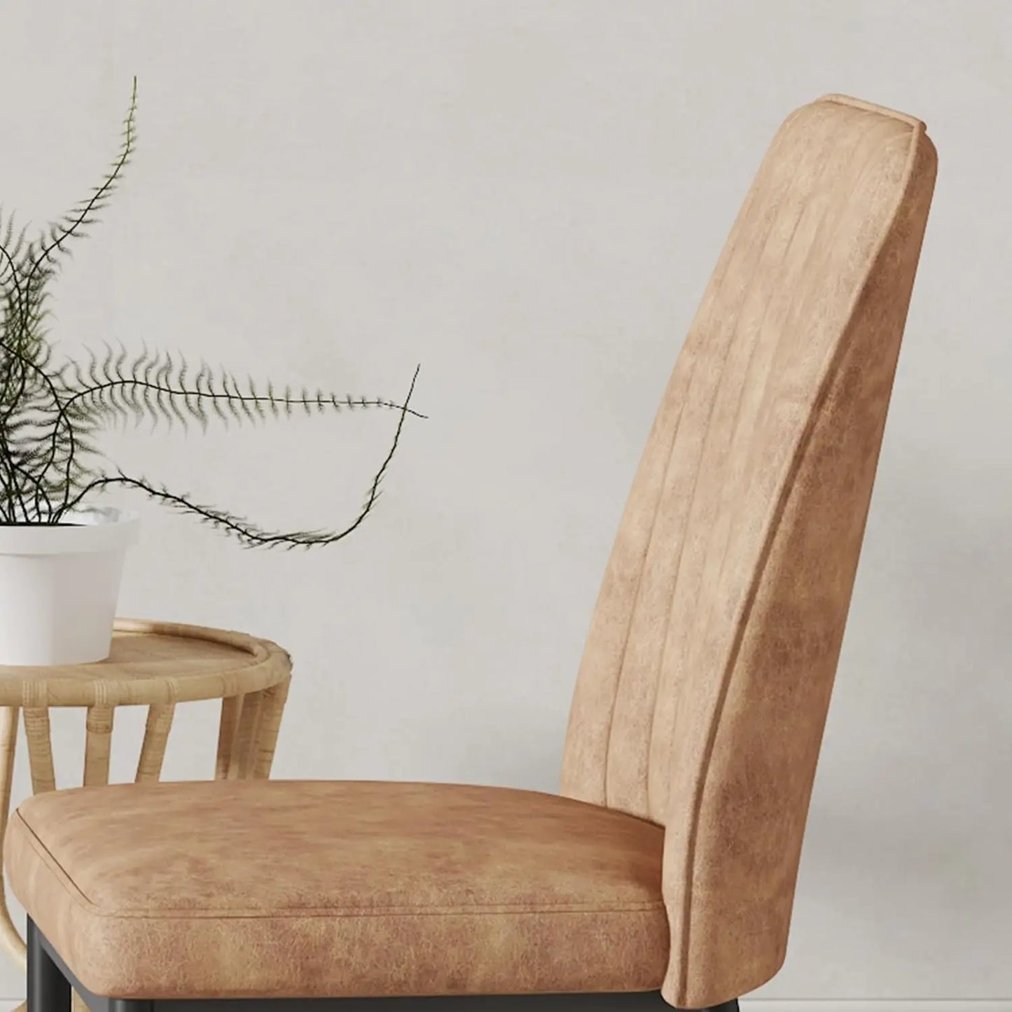Set of 4 Brown Suede Dining Chairs with Metal Legs