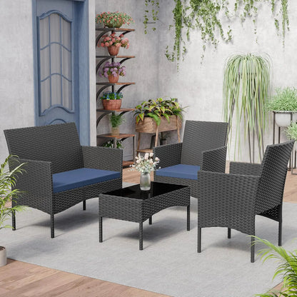 4-Piece Wicker Patio Conversation Set with Coffee Table