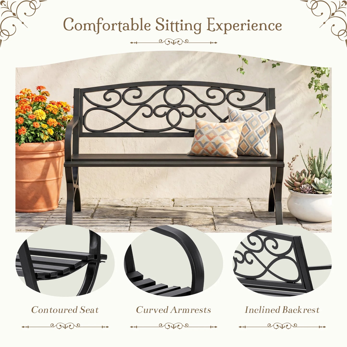 50" Metal Garden Bench (2-Person)