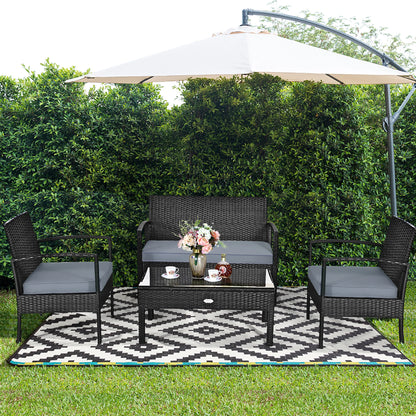 4-Piece Black Rattan Patio Set