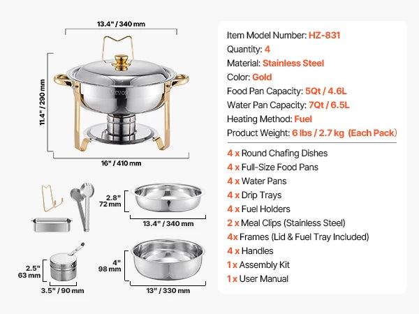 Stainless Steel Chafing Dish Buffet Set (4 Pack)
