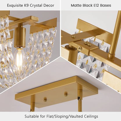 5-Light Gold Crystal Chandelier – Luxury LED Ceiling Light