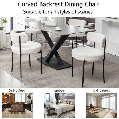 White Bouclé Dining Chairs Set of 4