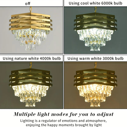 3-Tier Gold Crystal Chandelier
