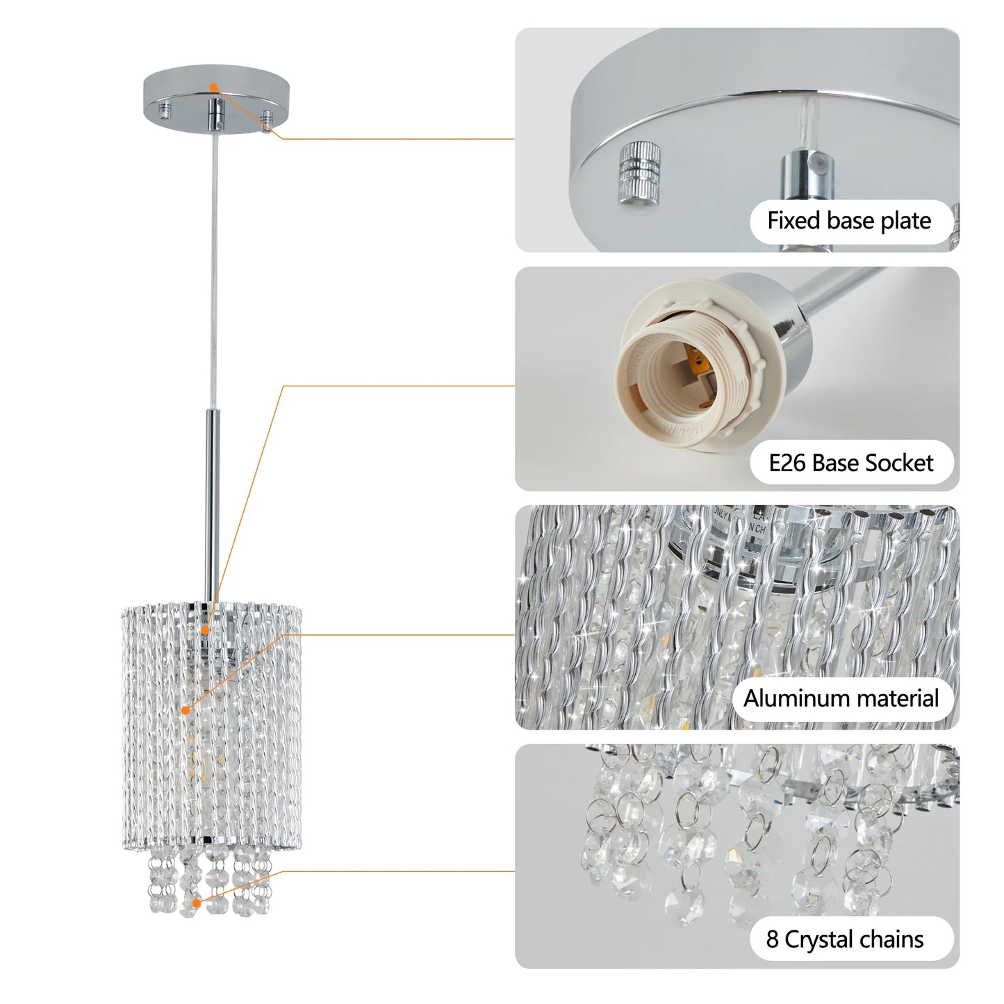 3-Pack Chrome K9 Crystal Pendant Lights – Adjustable Raindrop Chandelier Set for Kitchen Island