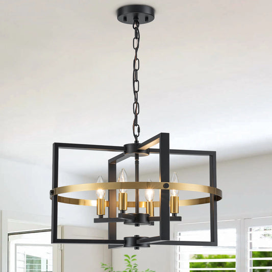 Black Gold Chandelier 4-Light Modern Industrial