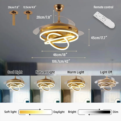 Ceiling Fan And Chandelier with Cascading Crystal String Silent