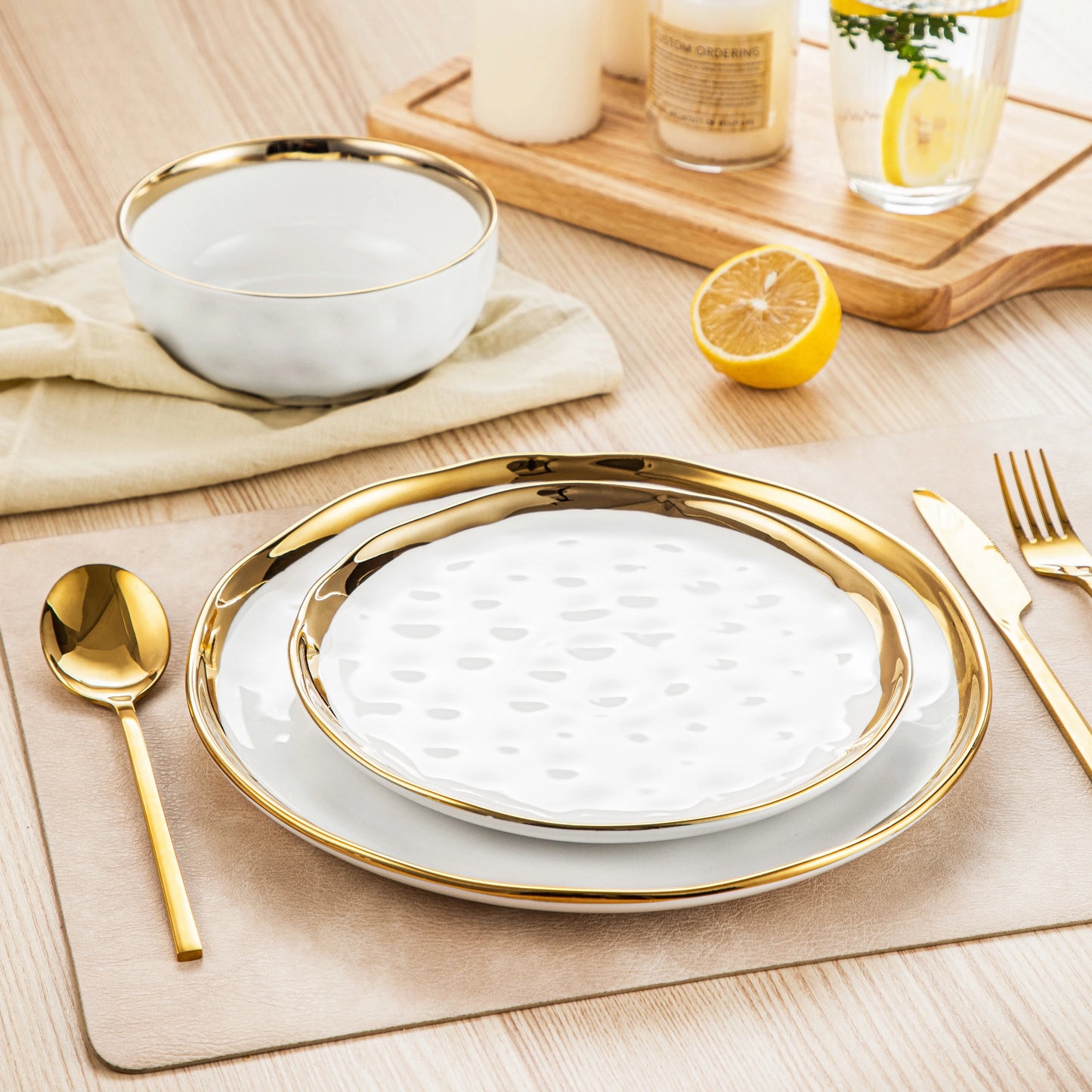 LOVECASA Gold Rim Dish Set