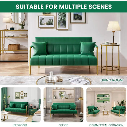 Modern Velvet Sofa with Gold Metal Arms 56.5