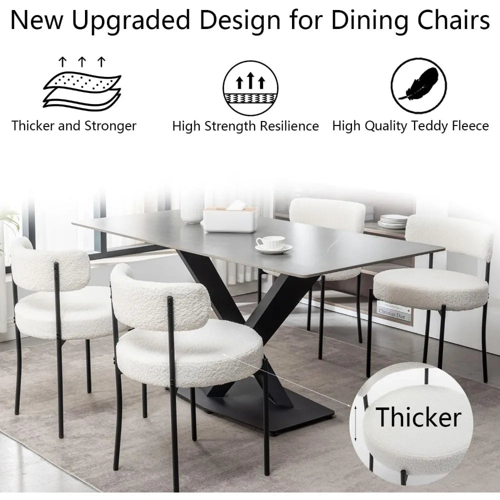 White Bouclé Dining Chairs Set of 4