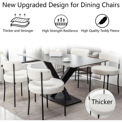 White Bouclé Dining Chairs Set of 4