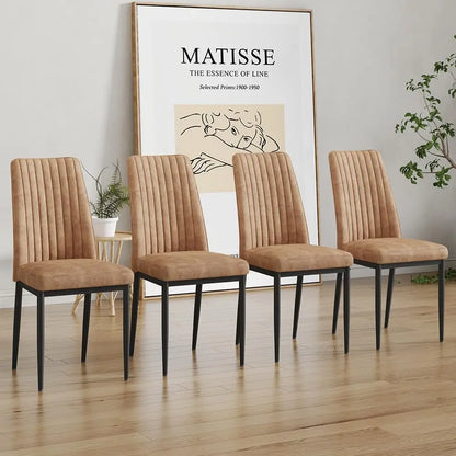 Set of 4 Brown Suede Dining Chairs with Metal Legs
