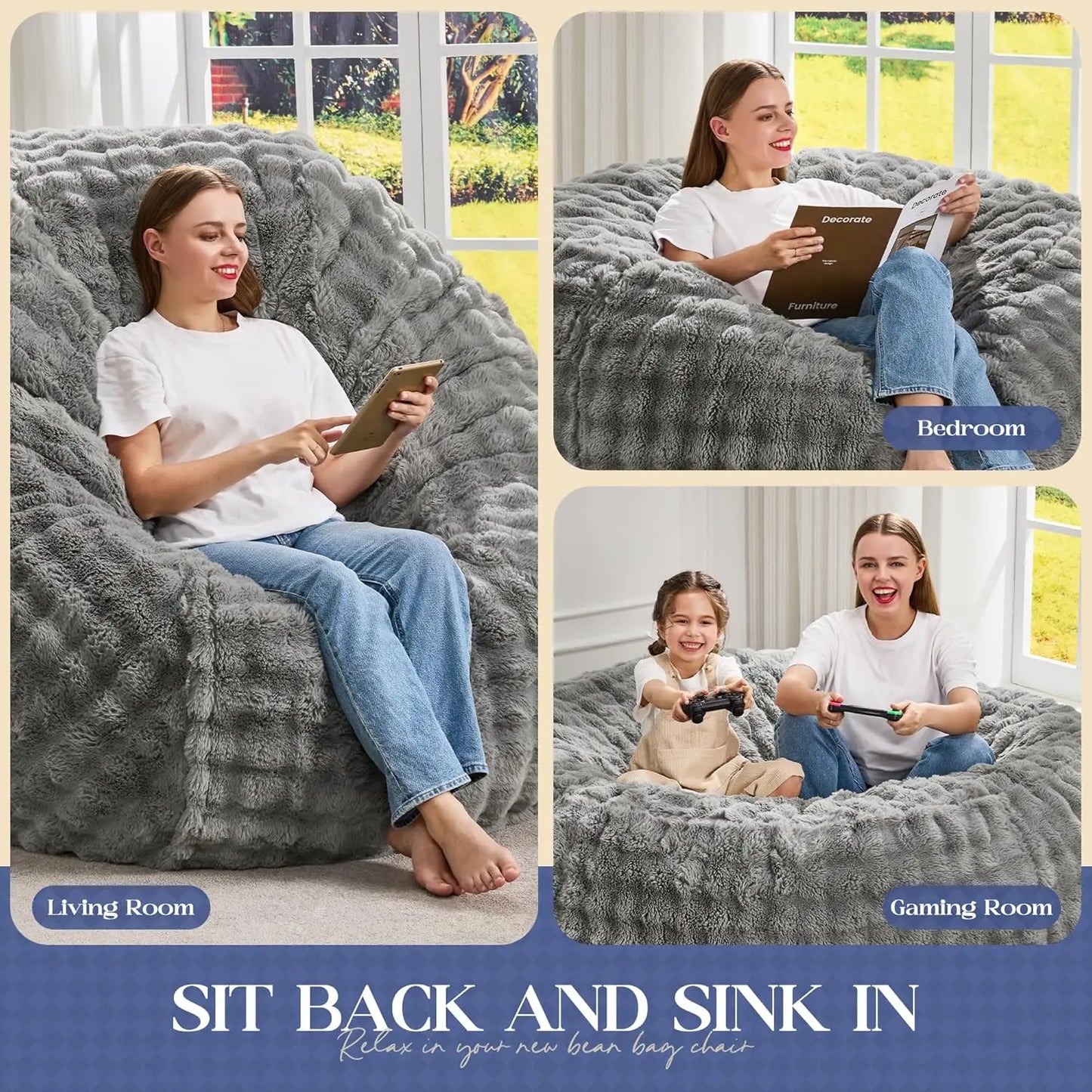 5FT Giant Memory Foam Bean Bag Chair – Grey