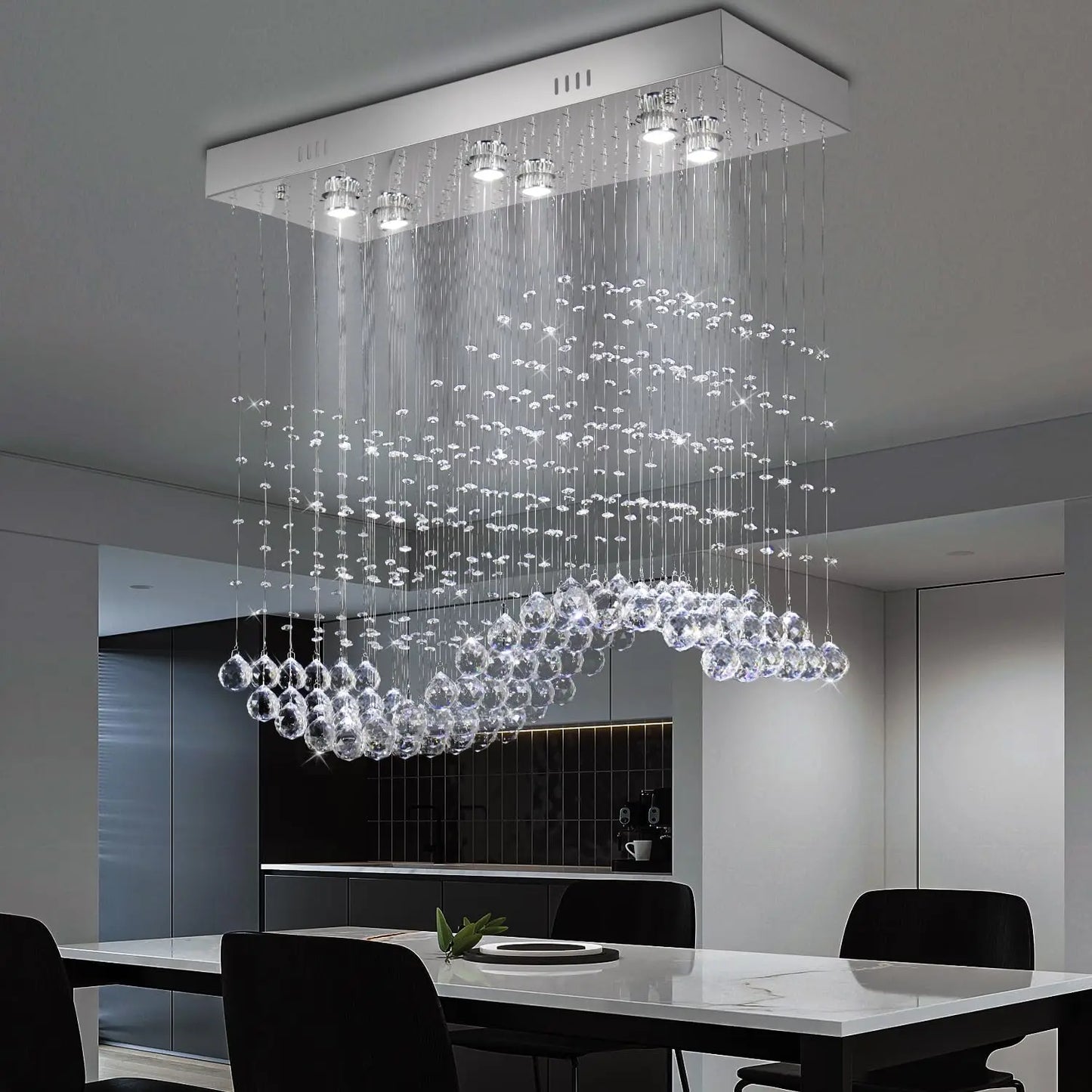 Rectangular Linear Crystal Chandelier for Kitchen Island,