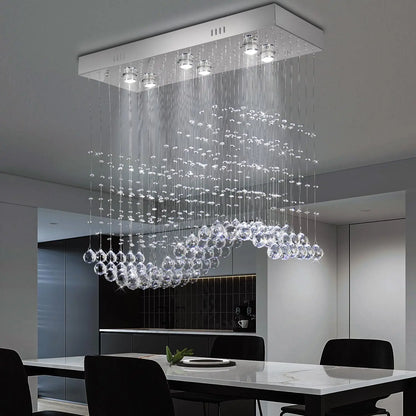 Rectangular Linear Crystal Chandelier for Kitchen Island,
