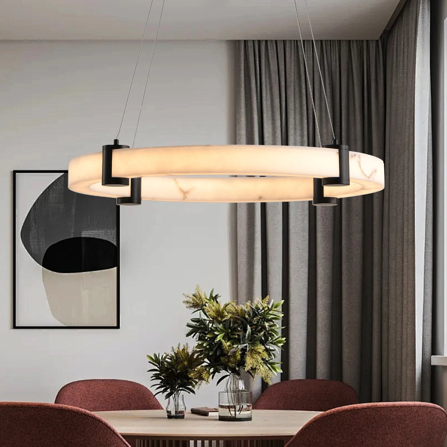 Round Hanging Chandelier with Adjustable Height,