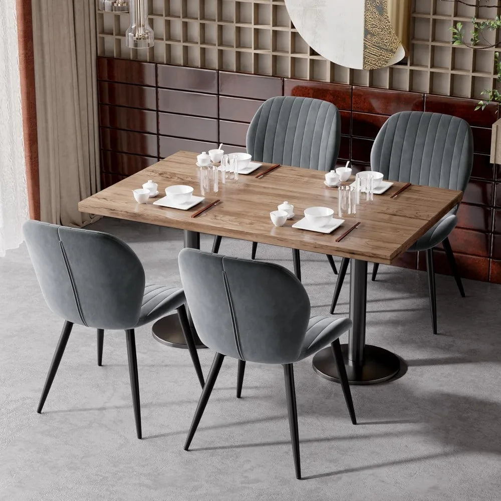 Set of 4 Velvet Dining Chairs with Metal Legs