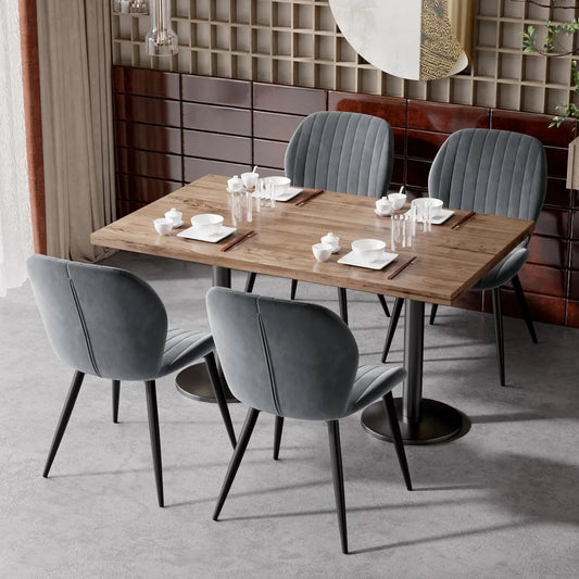 Set of 4 Velvet Dining Chairs with Metal Legs