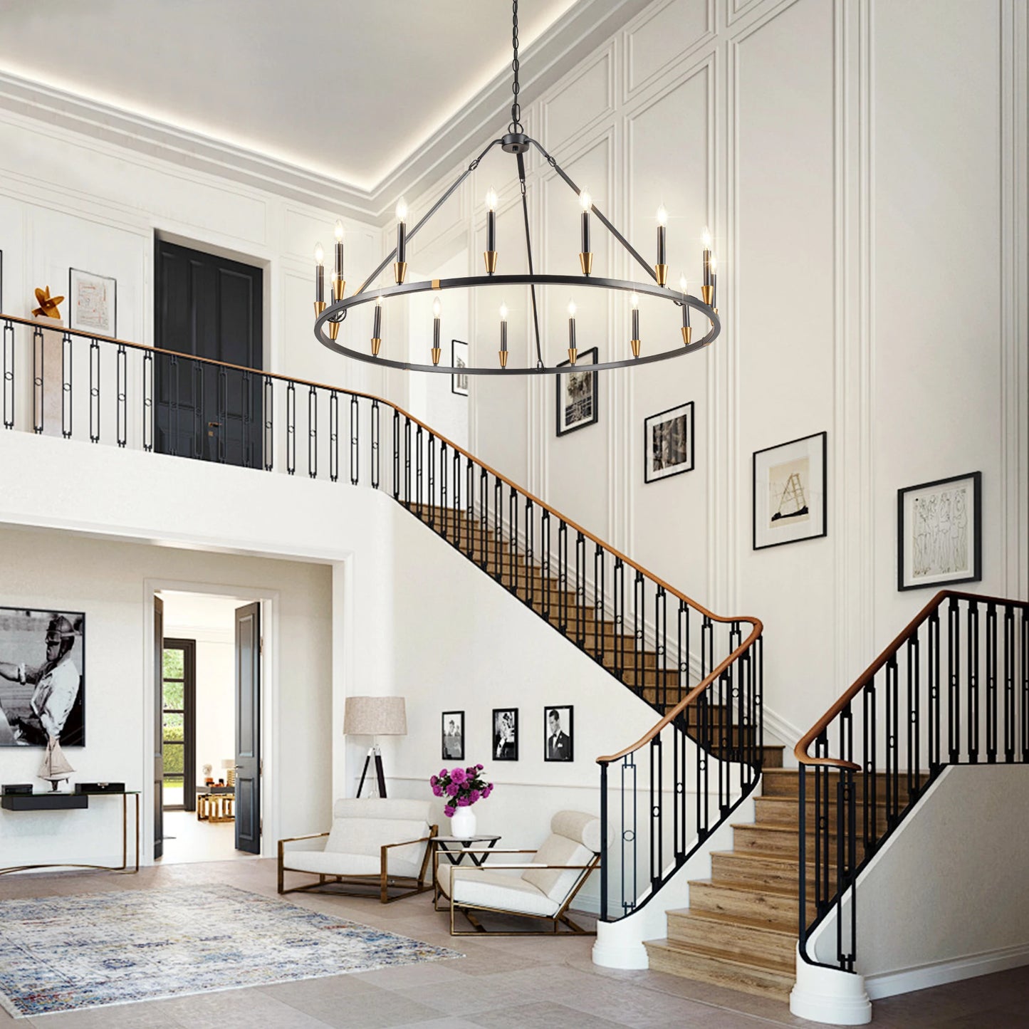 15-Light Wagon Wheel Chandelier – Farmhouse Dining & Foyer Light