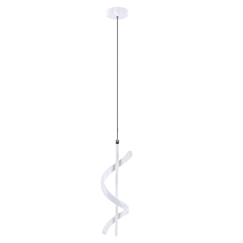 Nordic Spiral Minimalist LED Pendant Light – Beige Metal Ceiling Chandelier for Bedroom & Study