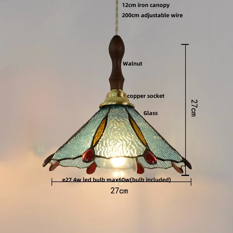 Walnut Wood LED Pendant Light with Glass Shade
