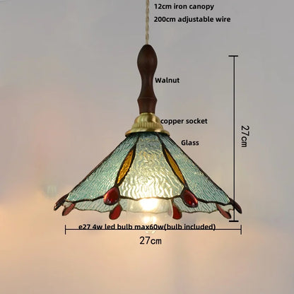 Walnut Wood LED Pendant Light with Glass Shade