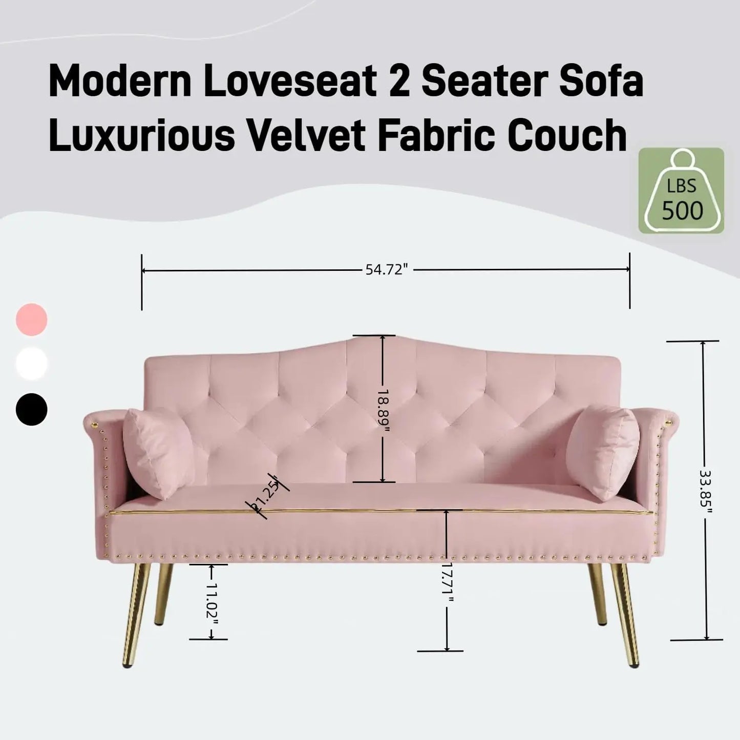 Modern Pink Velvet Sofa with Gold Legs
