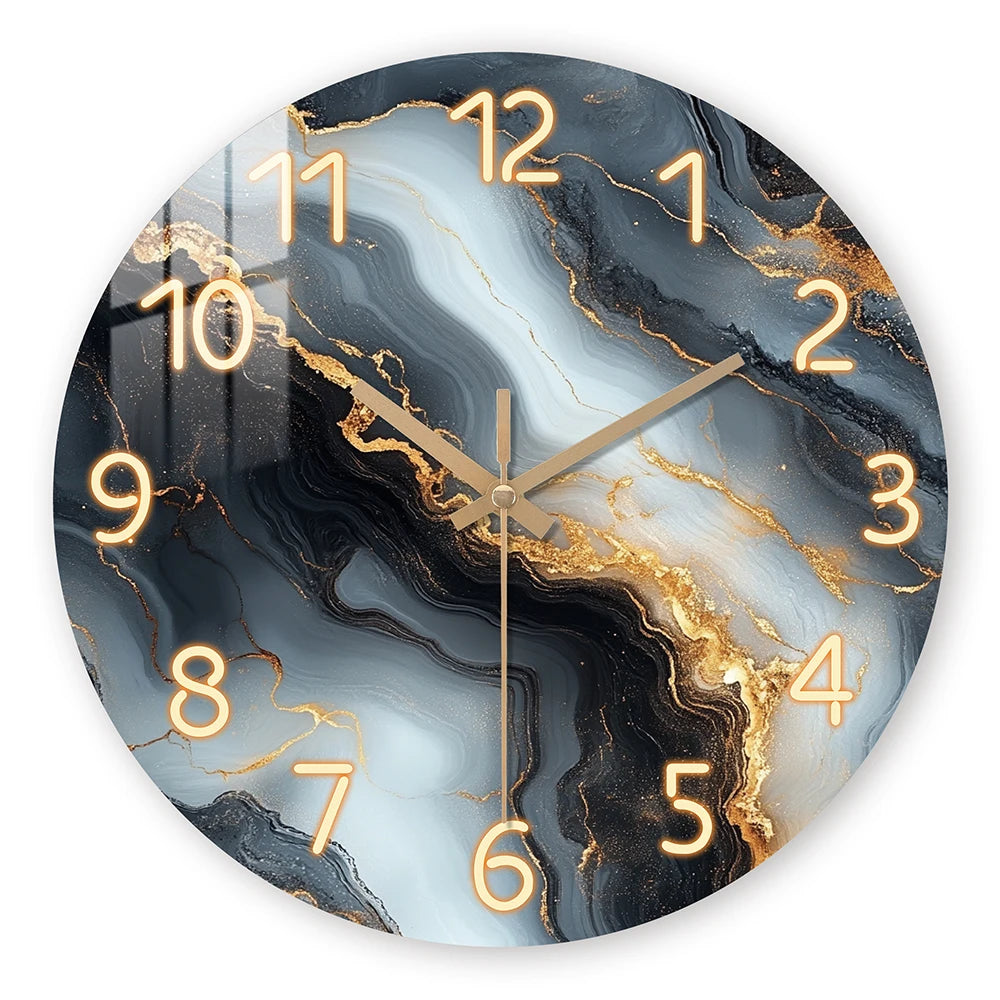 Blue Gold Marble Wooden Wall Clock