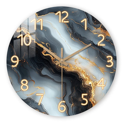 Blue Gold Marble Wooden Wall Clock