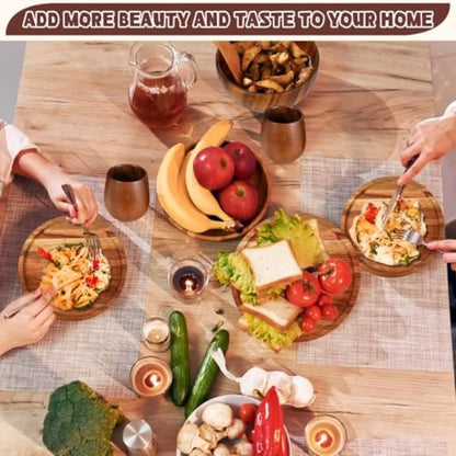 16 Pcs Acacia Wood Dinnerware Set Round Wooden Plates