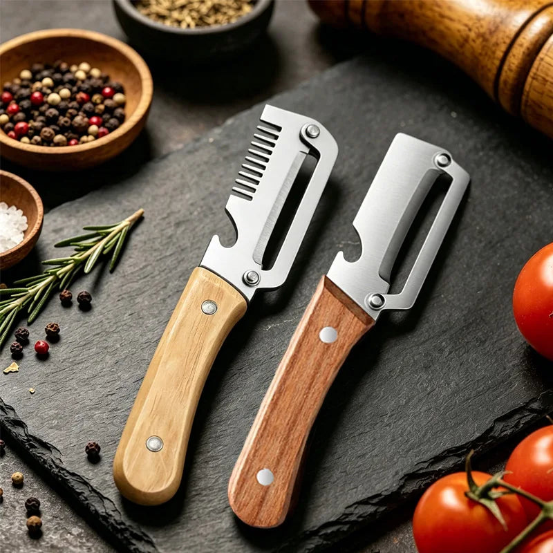 Vegetable Peeler with Wooden Handle for Peeling and Slicing