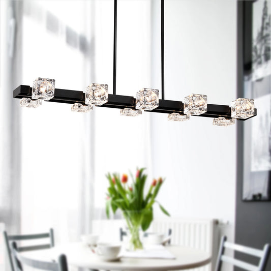 Rectangle Chandelier for Dining Room, 8-Light Black Farmhouse