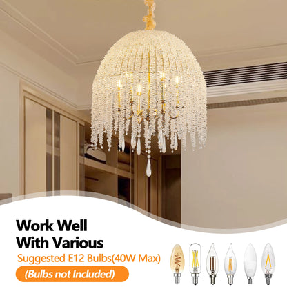 20" 6-Light Gold Crystal Waterfall Chandelier – Elegant Beaded Pendant Ceiling Light