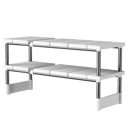Adjustable Under Sink Storage Rack 2 Tier Pull Out Organizer Sliding Cabinet Shelf Space Saving Kitchen and Bathroom Storage Solution Easy Assembly