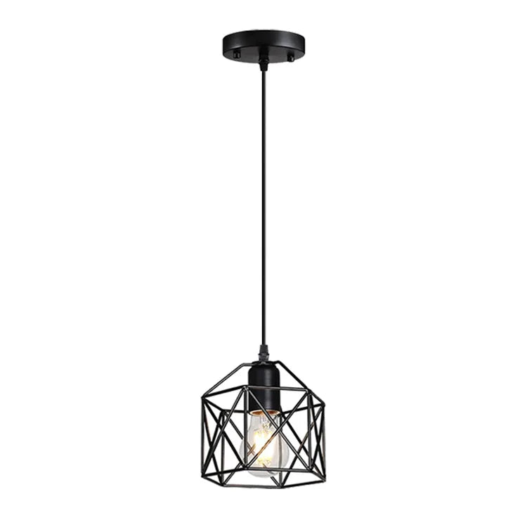 Vintage Wrought Iron Frame Pendant Light – Industrial Ceiling Chandelier for Restaurant & Home