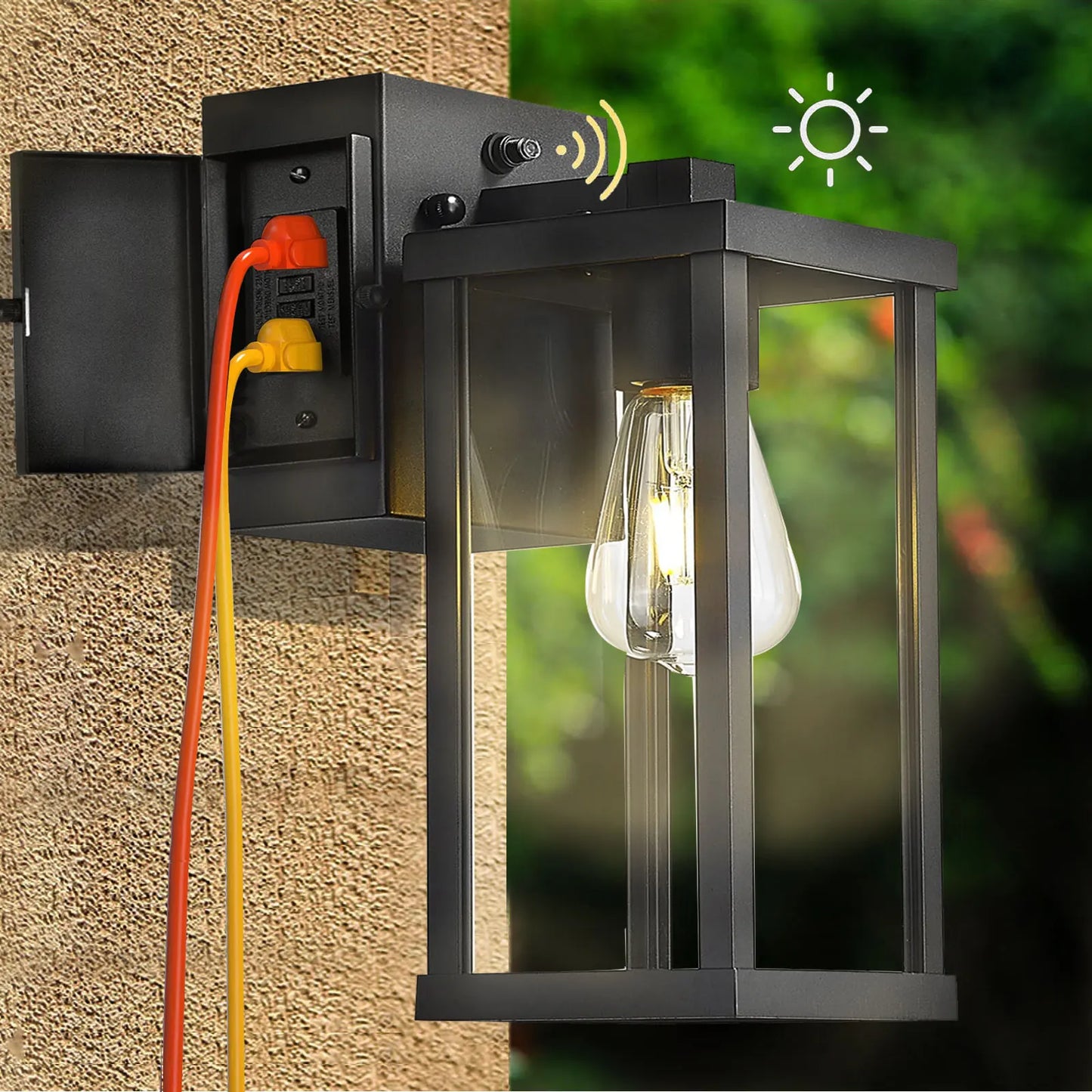 Porch Light with GFCI Outlet & Dusk-to-Dawn Sensor