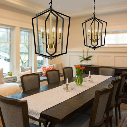 4-Light Farmhouse Industrial Lantern Chandelier – Pendant Light for Kitchen Island & Dining Room
