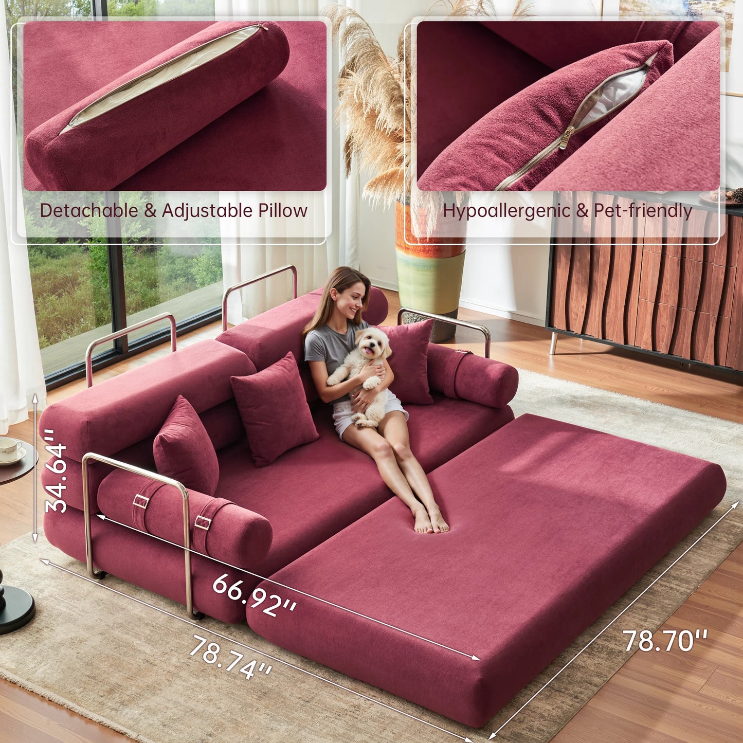 Folding Sleeper Sofa with Arm Support