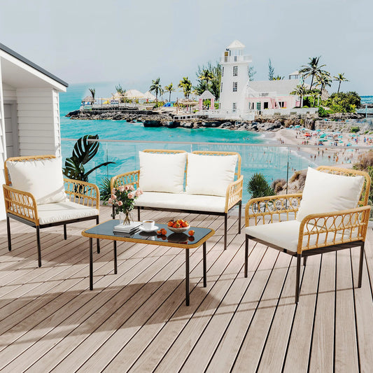 4-Piece Rattan Patio Furniture Set