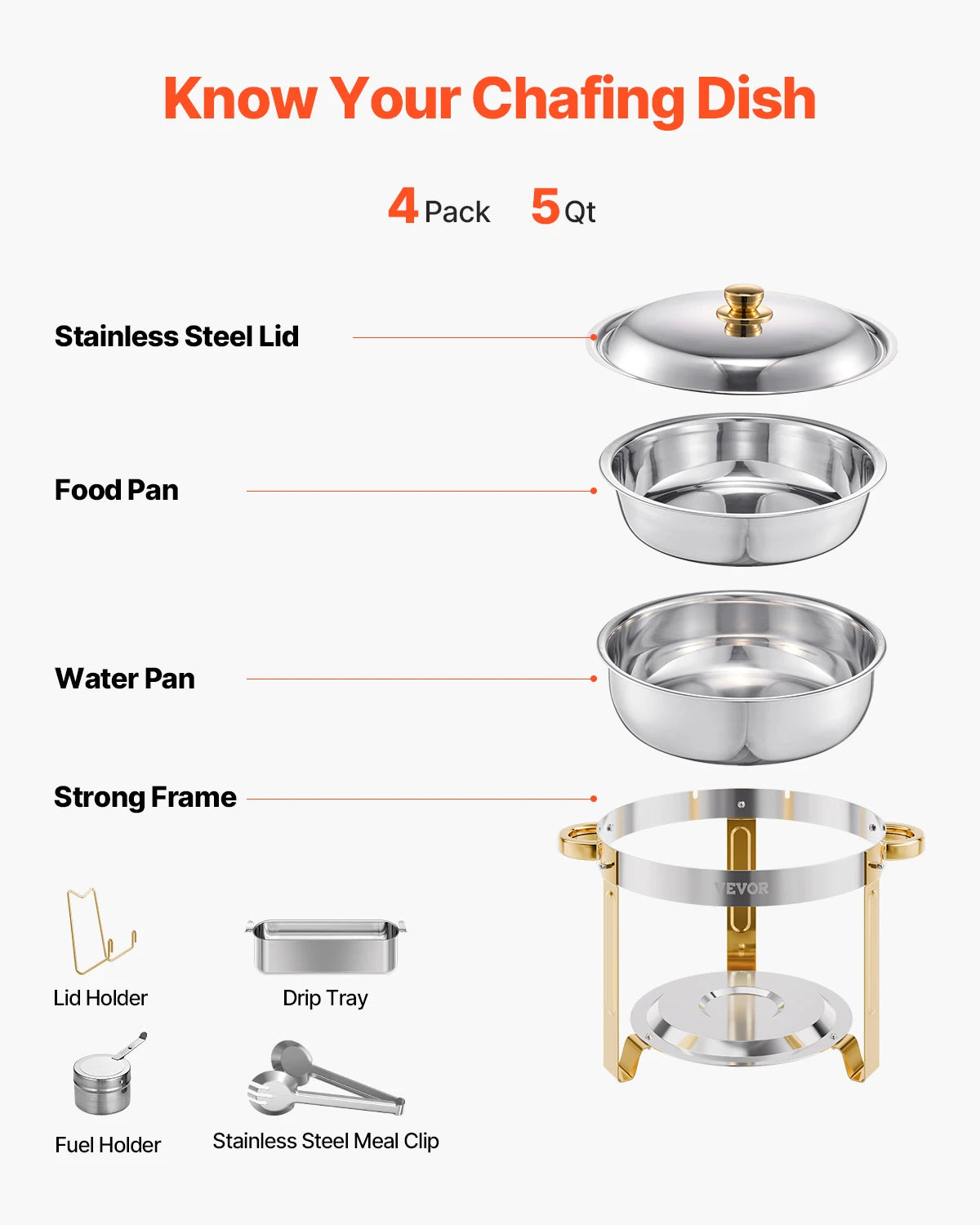 Stainless Steel Chafing Dish Buffet Set (4 Pack)