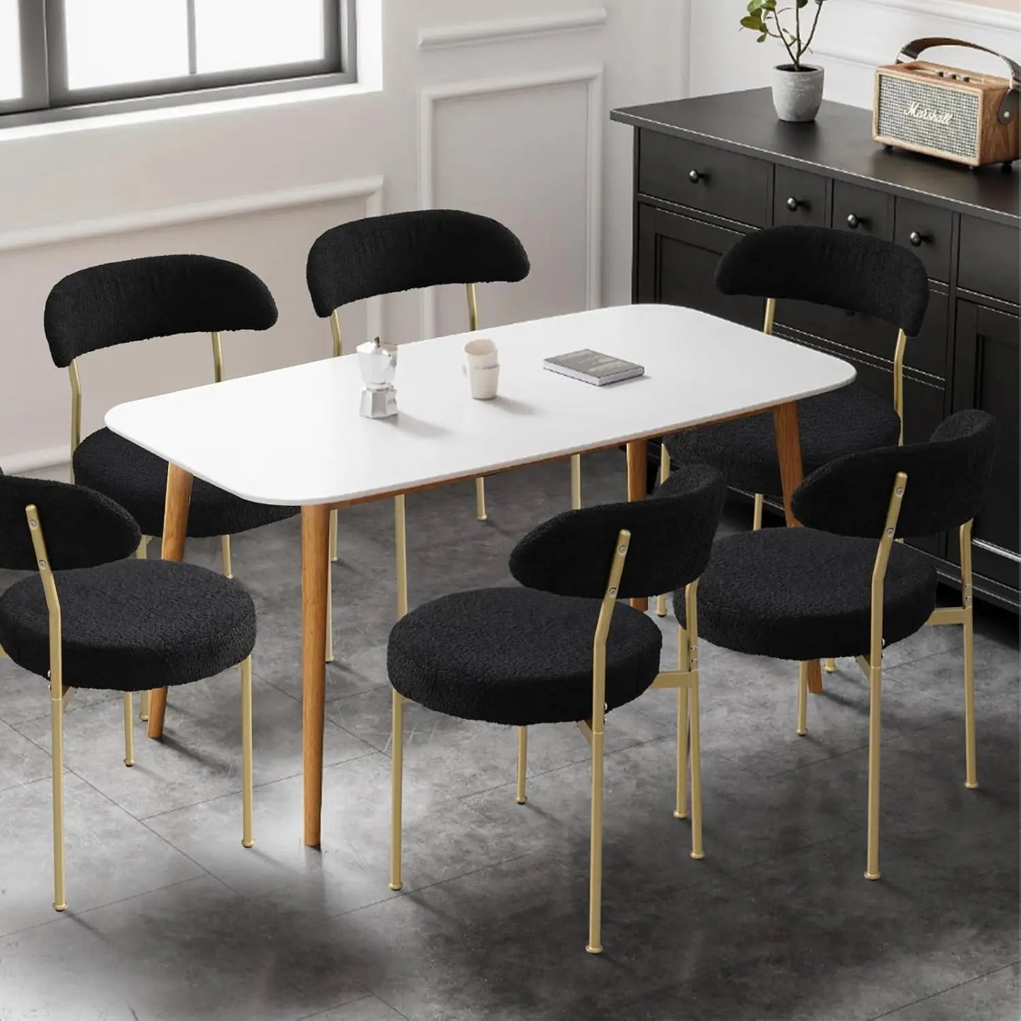 Modern Teddy Dining Chairs with Gold Legs (Set of 6)