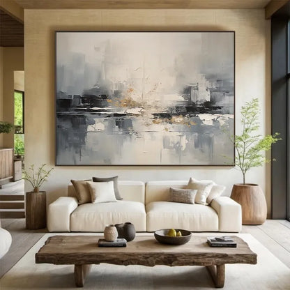 Large Beige Black Abstract Canvas Art