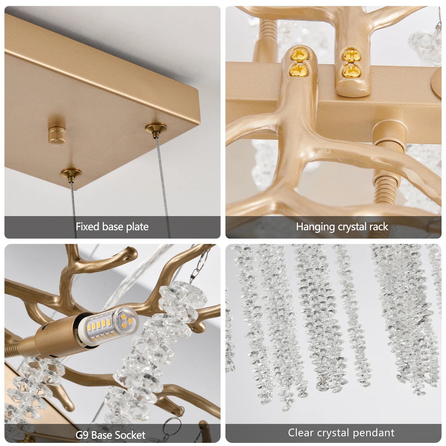 39.4" Gold Crystal Chandelier – Cascading Crystal String Pendant Light for Living Room & Foyer