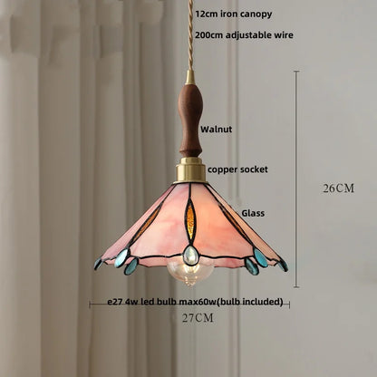 Walnut Wood LED Pendant Light with Glass Shade